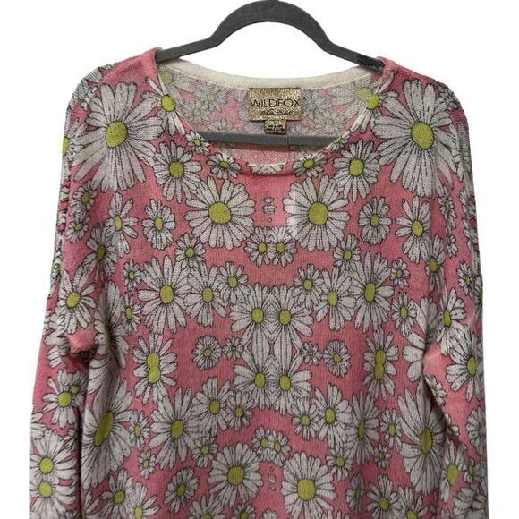 Wildfox White Label Floral Long Sleeve Pullover Sweater Pink White Size Small - Picture 7 of 9